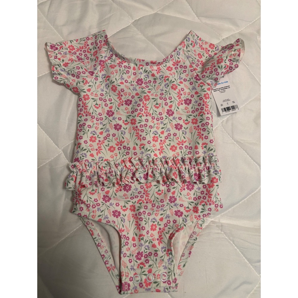 Carters Just One You Baby Girls Floral One Piece Swimsuit Snap Bottom 9M Pink